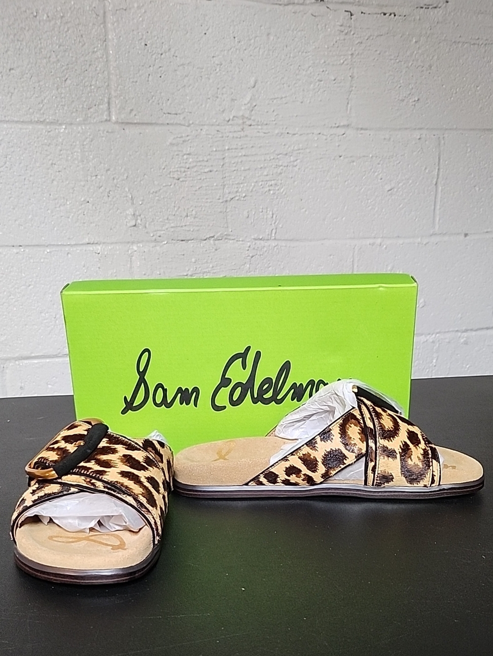 Sam Edelman Darla  Leopard Print Slide Sandals Real Cow Hair